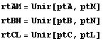 rtAM = Unir[ptA, ptM] rtBN = Unir[ptB, ptN] rtCL = Unir[ptC, ptL] 