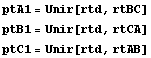 ptA1 = Unir[rtd, rtBC] ptB1 = Unir[rtd, rtCA] ptC1 = Unir[rtd, rtAB] 