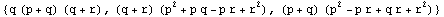 {q (p + q) (q + r), (q + r) (p^2 + p q - p r + r^2), (p + q) (p^2 - p r + q r + r^2)}