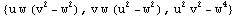 {u w (v^2 - w^2), v w (u^2 - w^2), u^2 v^2 - w^4}