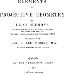 Luigi Cremona. Elements of projective geometry