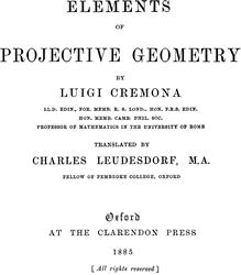 Luigi Cremona. Elements of projective geometry