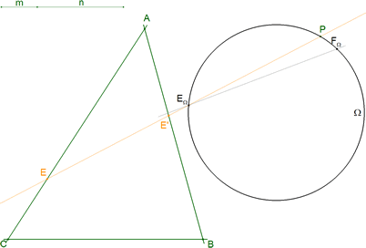 La solución: recta por P que divide al triángulo en áreas según la razón dada