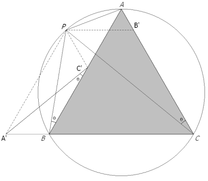 Figura par A'C' si el punto P está sobre el círculo circunscrito