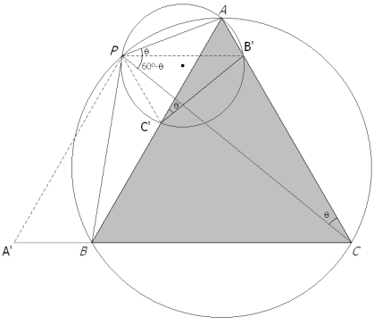 Figura par A'C' si el punto P está sobre el círculo circunscrito