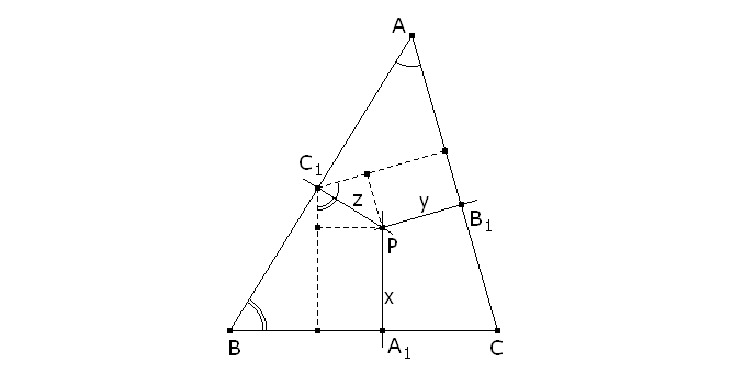 relación entre las coordenadas trilineales y las proyecciones sobre los lados